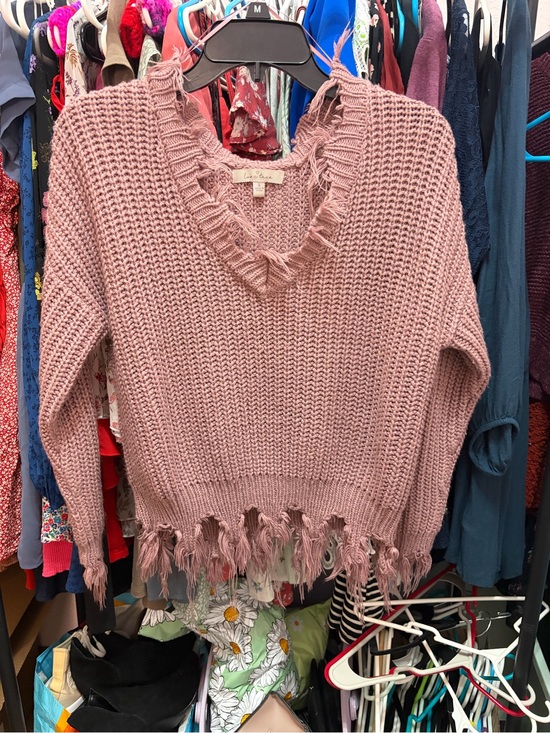 Love Tree Sweaters - Love Tree Distressed V-Neck Sweater - Mauve